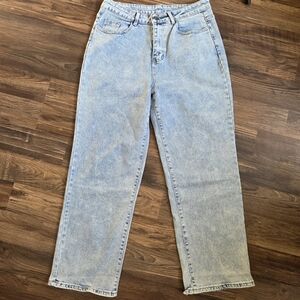 Women’s‎ 1XL Acid Wash Mom Jeans Lt Blue High Rise Straight Leg Softgirl Stretch